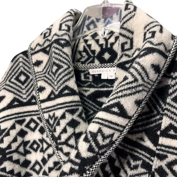 Veronica Beard Wool Sweater Jacket Shawl Collar Belt Aztec Tribal Jacquard Large - Picture 3 of 16
